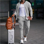 Men's solid tracksuit set with zip jacket and tapered joggers