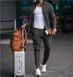 Men's solid tracksuit set with zip jacket and tapered joggers