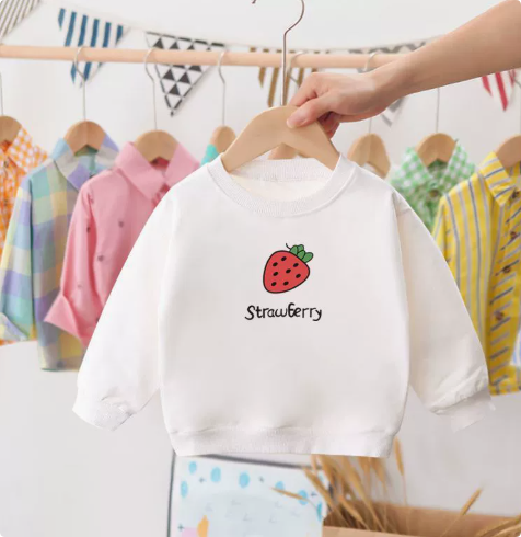 Children's cream sweatshirt with red strawberry and bee print