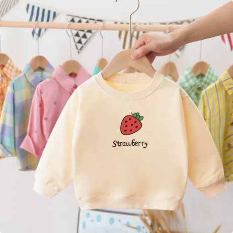 Children's cream sweatshirt with red strawberry and bee print
