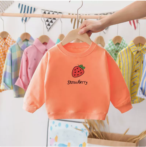 Children's cream sweatshirt with red strawberry and bee print
