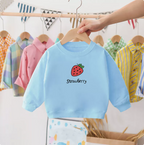 Children's cream sweatshirt with red strawberry and bee print