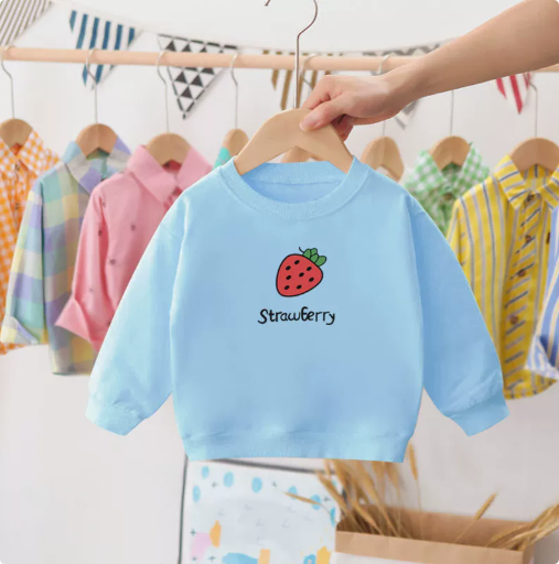 Children's cream sweatshirt with red strawberry and bee print