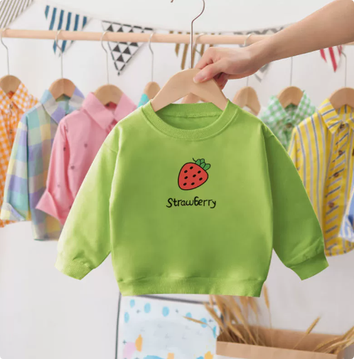 Children's cream sweatshirt with red strawberry and bee print