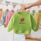 Children's cream sweatshirt with red strawberry and bee print