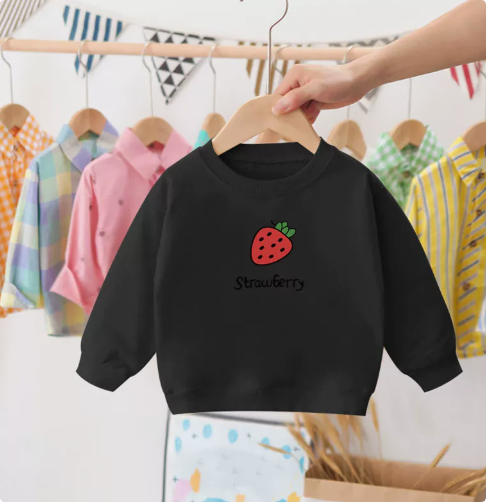 Children's cream sweatshirt with red strawberry and bee print