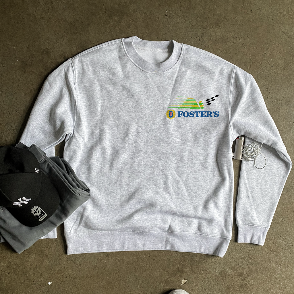 Grey F1 graphic crew neck sweatshirt with long raglan sleeves