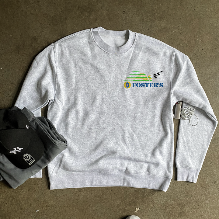 Grey F1 graphic crew neck sweatshirt with long raglan sleeves