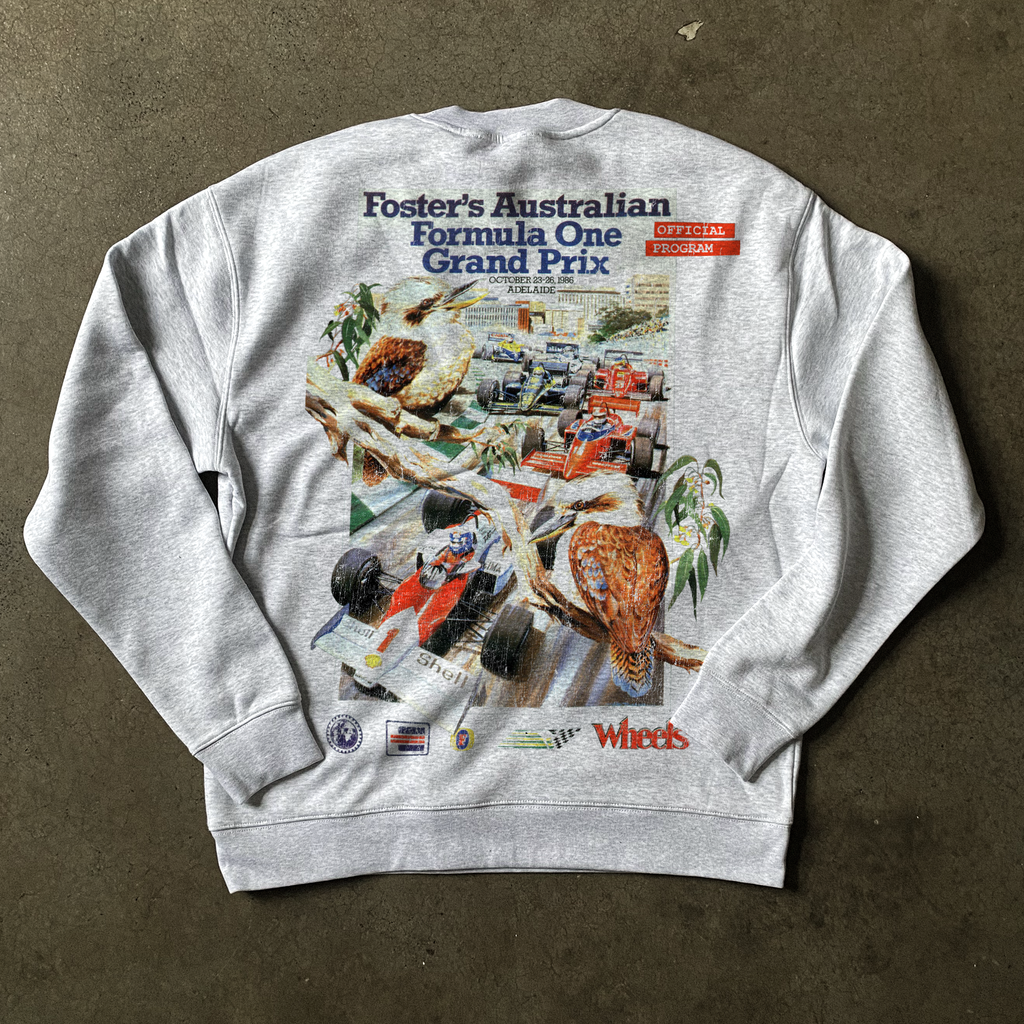 Grey F1 graphic crew neck sweatshirt with long raglan sleeves