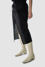 Women's off white knee-high boots with square toe and low block heel
