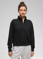 Women's funnel neck half-zip sweatshirt with long sleeves and ribbed trims