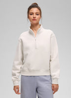 Women's funnel neck half-zip sweatshirt with long sleeves and ribbed trims