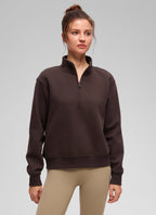 Women's funnel neck half-zip sweatshirt with long sleeves and ribbed trims