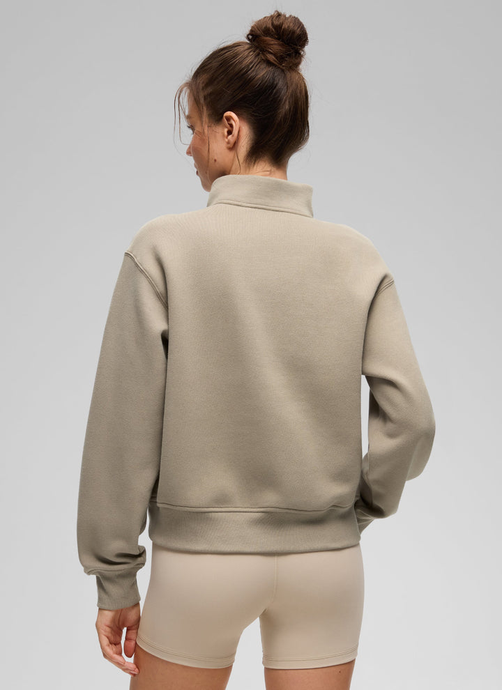 Women's funnel neck half-zip sweatshirt with long sleeves and ribbed trims