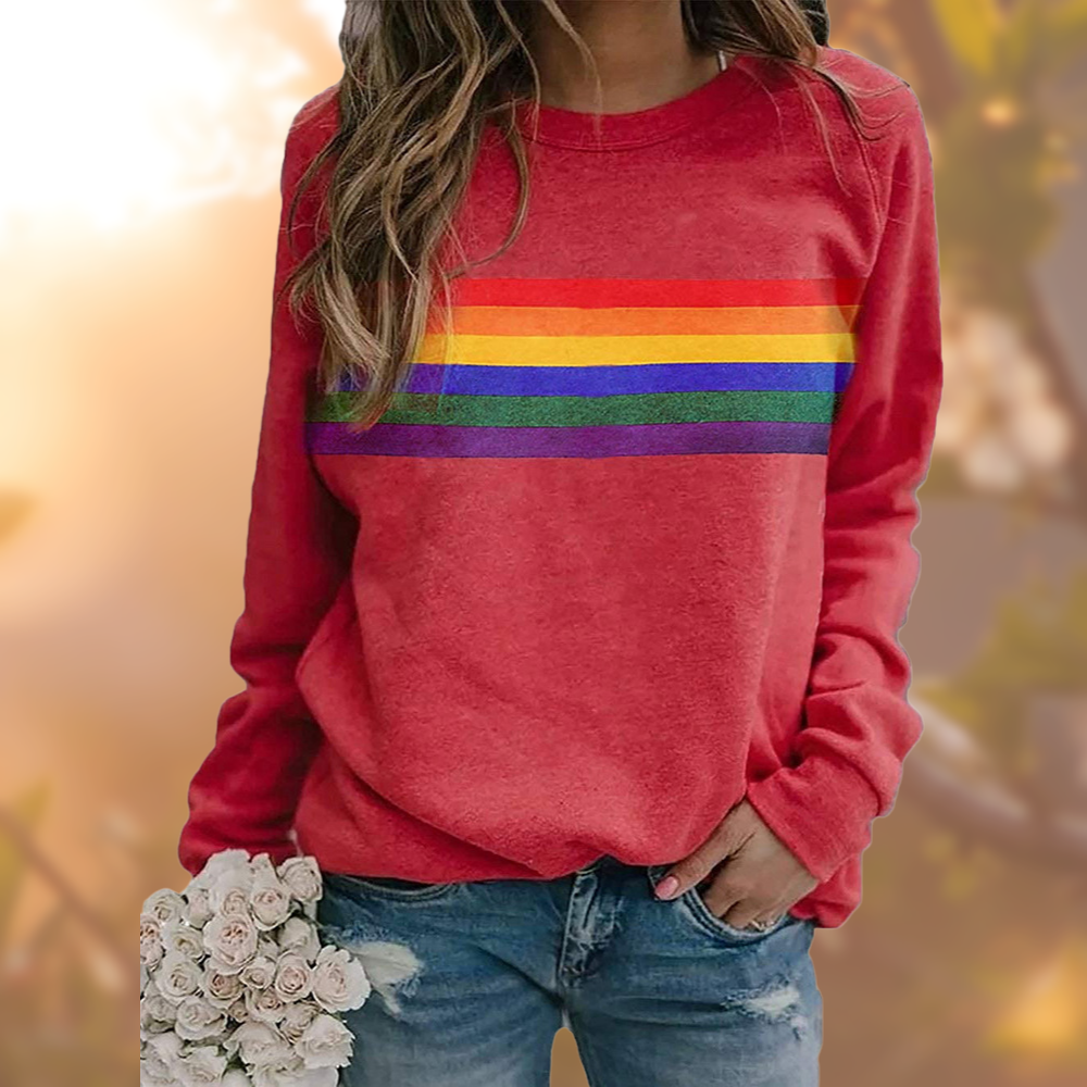 Women's rainbow stripe long sleeve sweatshirt
