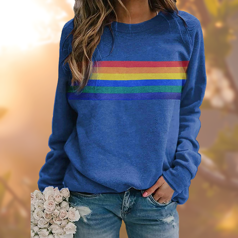 Women's rainbow stripe long sleeve sweatshirt