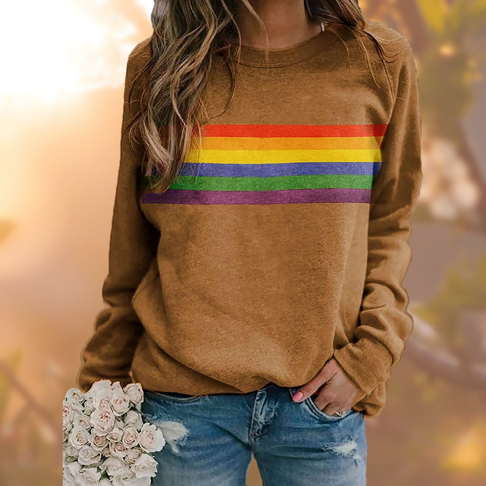 Women's rainbow stripe long sleeve sweatshirt