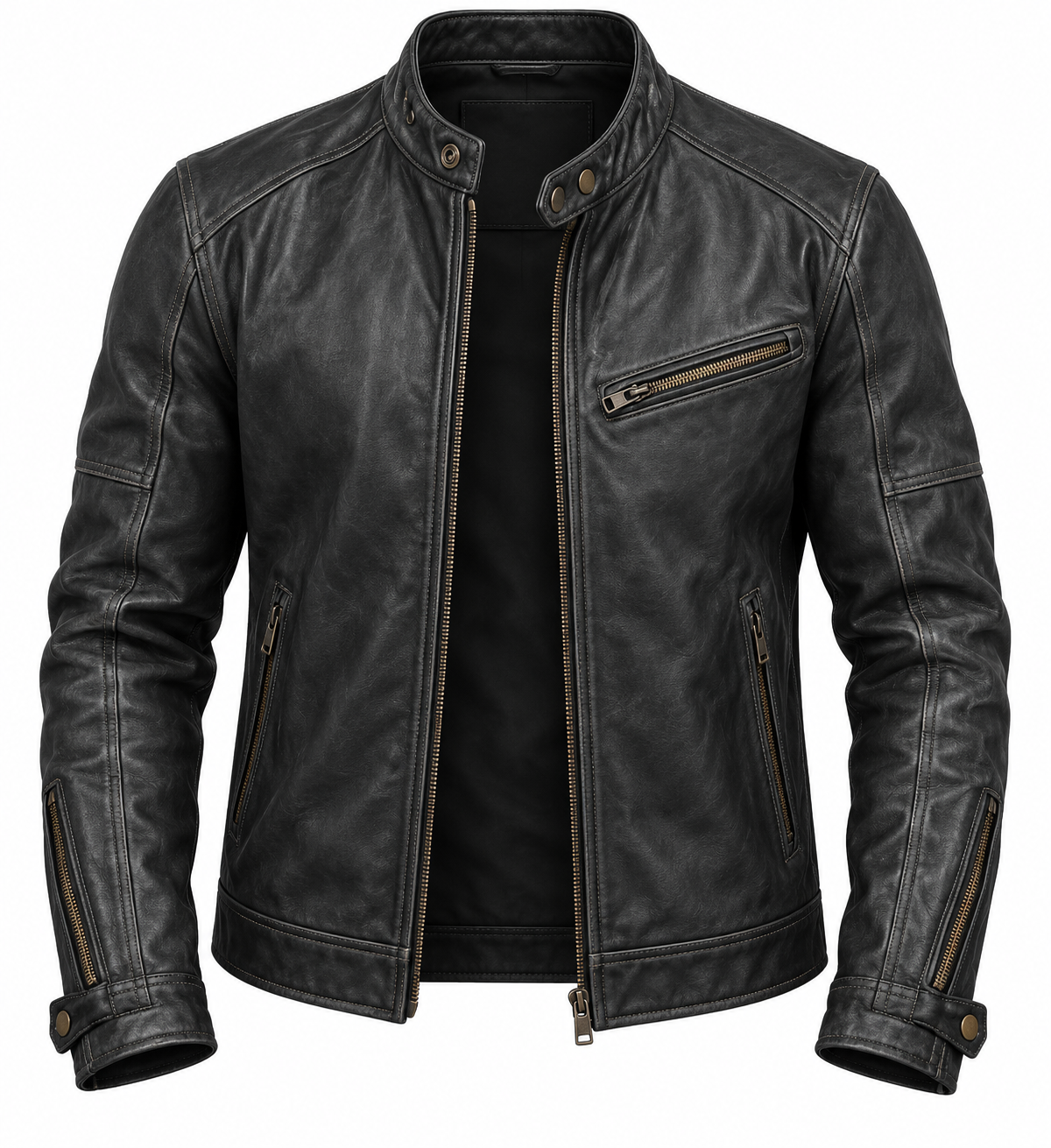 Men's stand-collar jacket with long sleeves, front zip and multiple zipped pockets