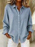 Women's striped button-down shirt with collared neckline and long sleeves