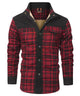 Men's checked jacket with stand collar, long sleeves and button front