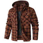 Men's checked hooded jacket with long sleeves and utility pockets