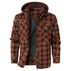 Men's checked hooded jacket with long sleeves and utility pockets