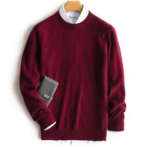 Men's plain crew neck sweater with long sleeves and ribbed trims