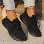 Women's knit lace-up sneakers with ribbed collars and raised textured soles