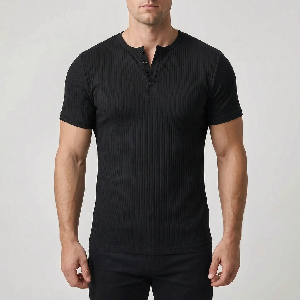 Ribbex  - Men's Ribbed Henley Shirt Casual Daily Wear