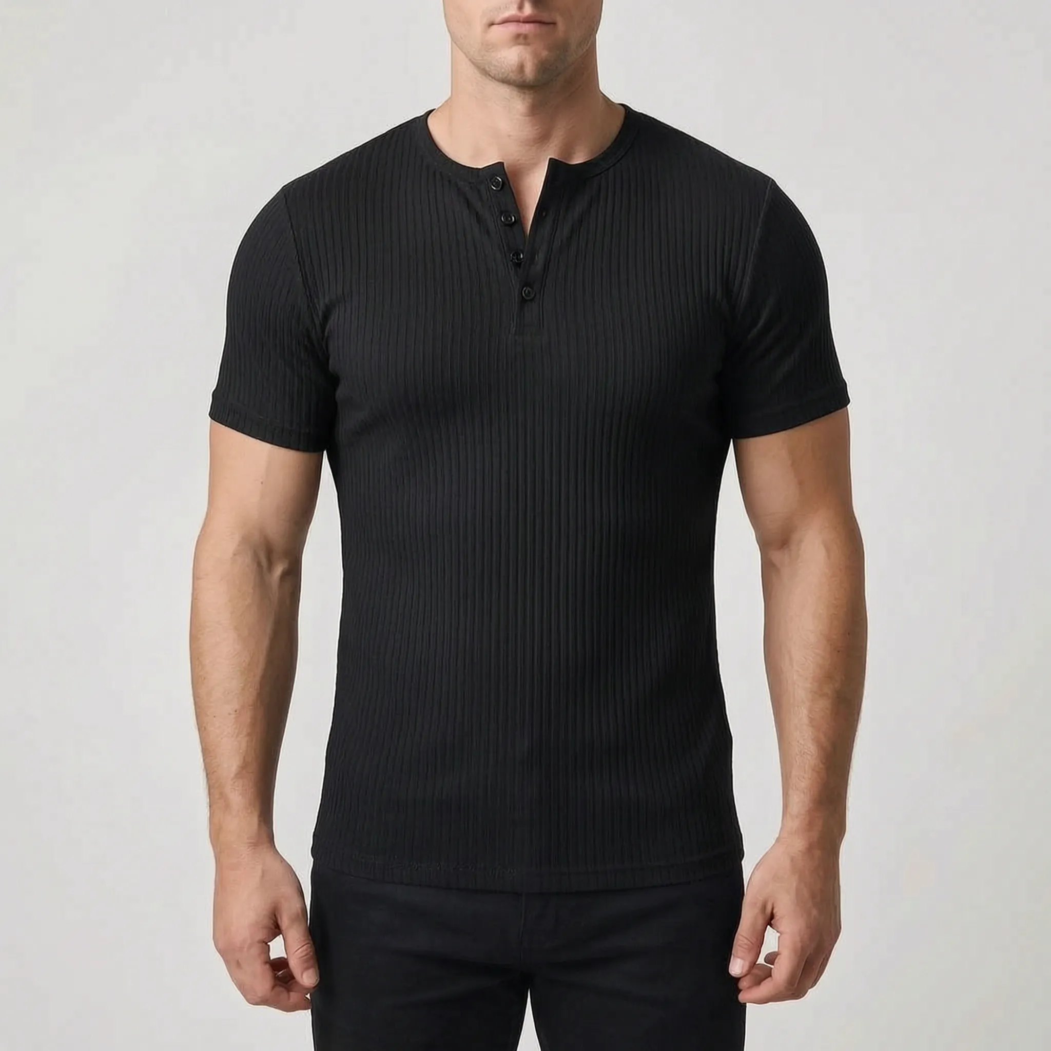 Ribbex  - Men's Ribbed Henley Shirt Casual Daily Wear