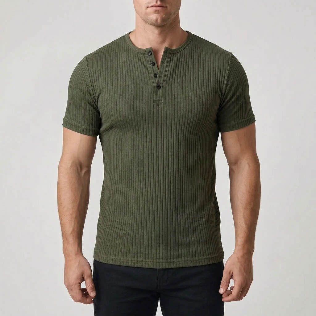 Ribbex  - Men's Ribbed Henley Shirt Casual Daily Wear