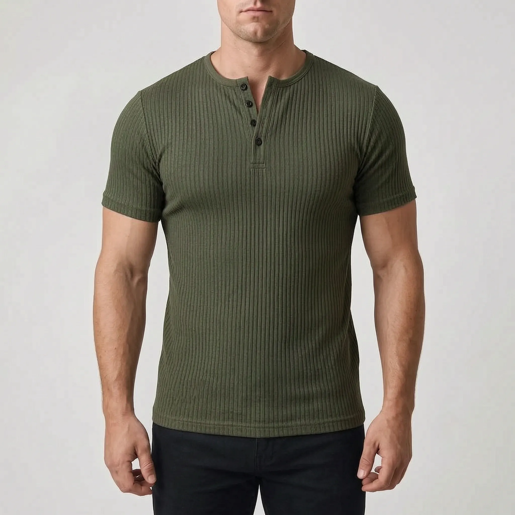 Ribbex  - Men's Ribbed Henley Shirt Casual Daily Wear