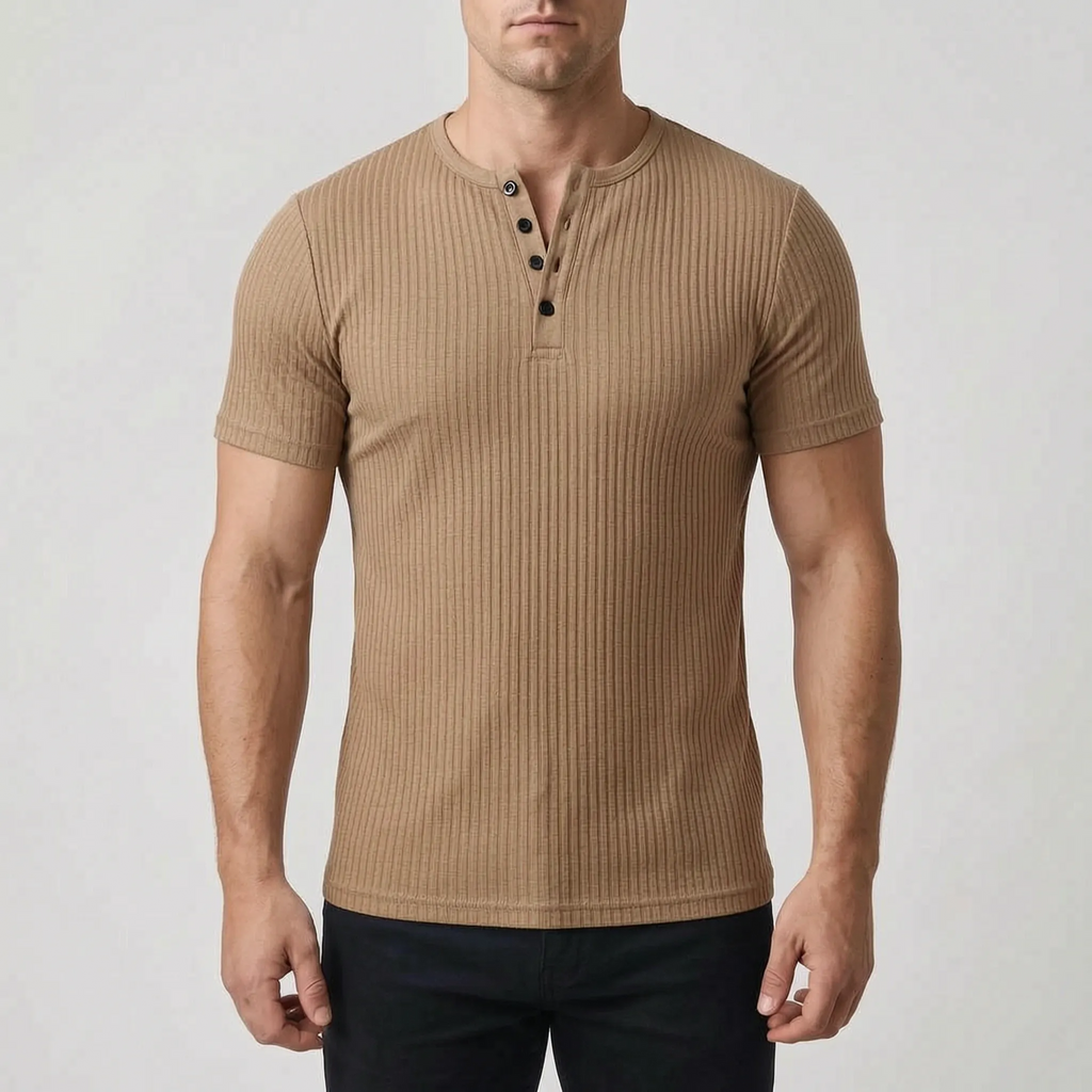 Ribbex  - Men's Ribbed Henley Shirt Casual Daily Wear