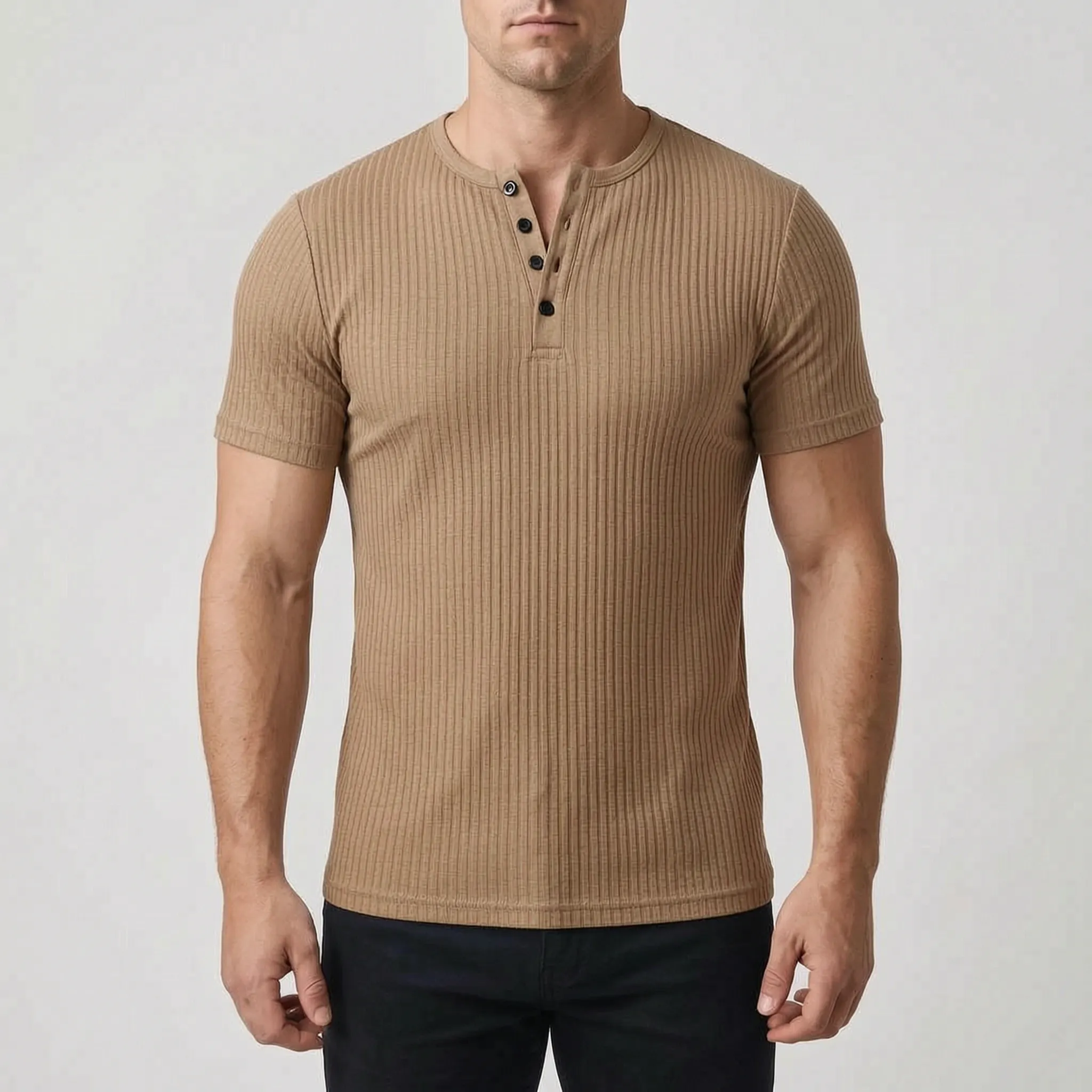 Ribbex  - Men's Ribbed Henley Shirt Casual Daily Wear
