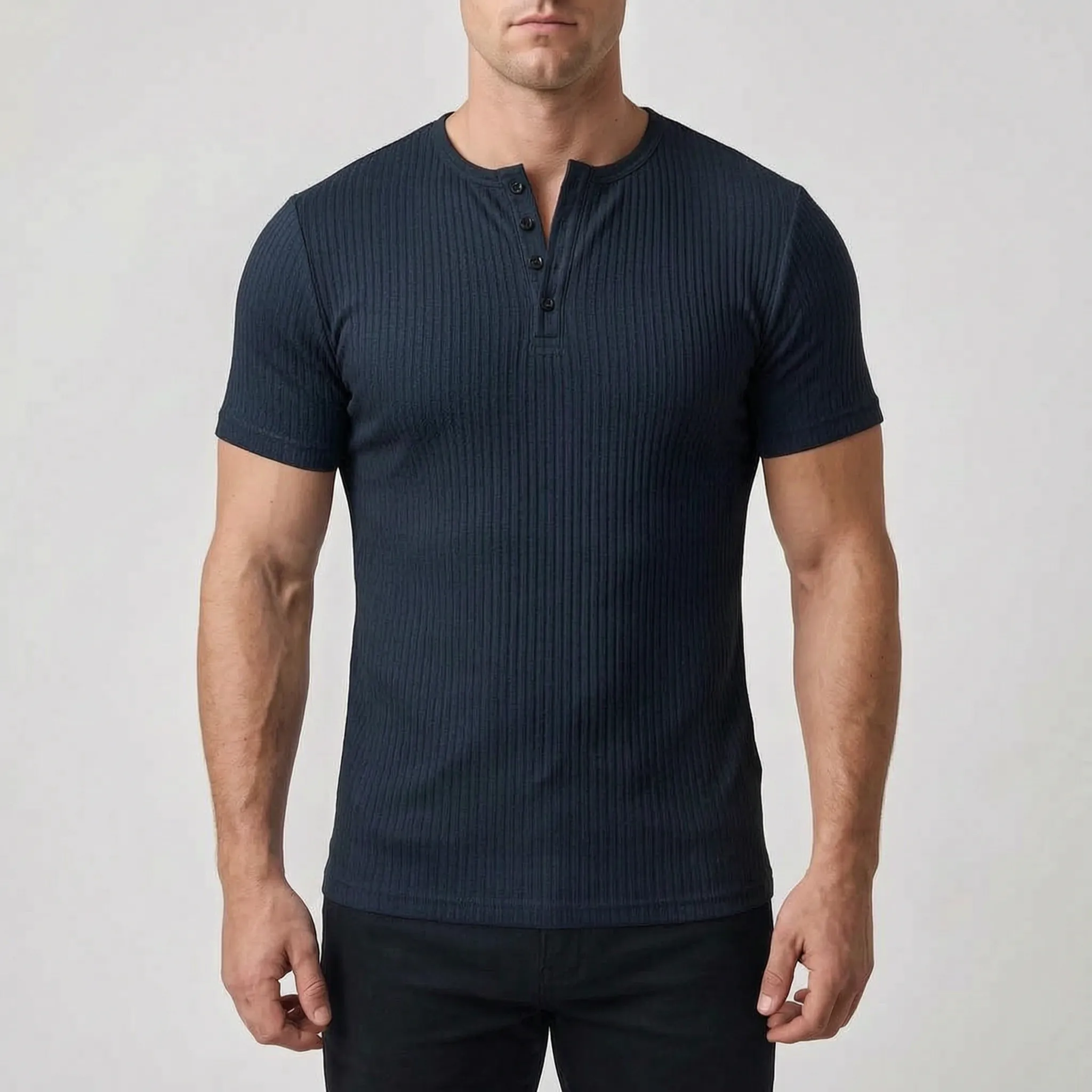 Ribbex  - Men's Ribbed Henley Shirt Casual Daily Wear