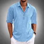 Men's half placket shirt with point collar and rolled sleeves