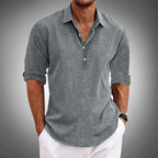Men's half placket shirt with point collar and rolled sleeves