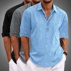 Men's half placket shirt with point collar and rolled sleeves