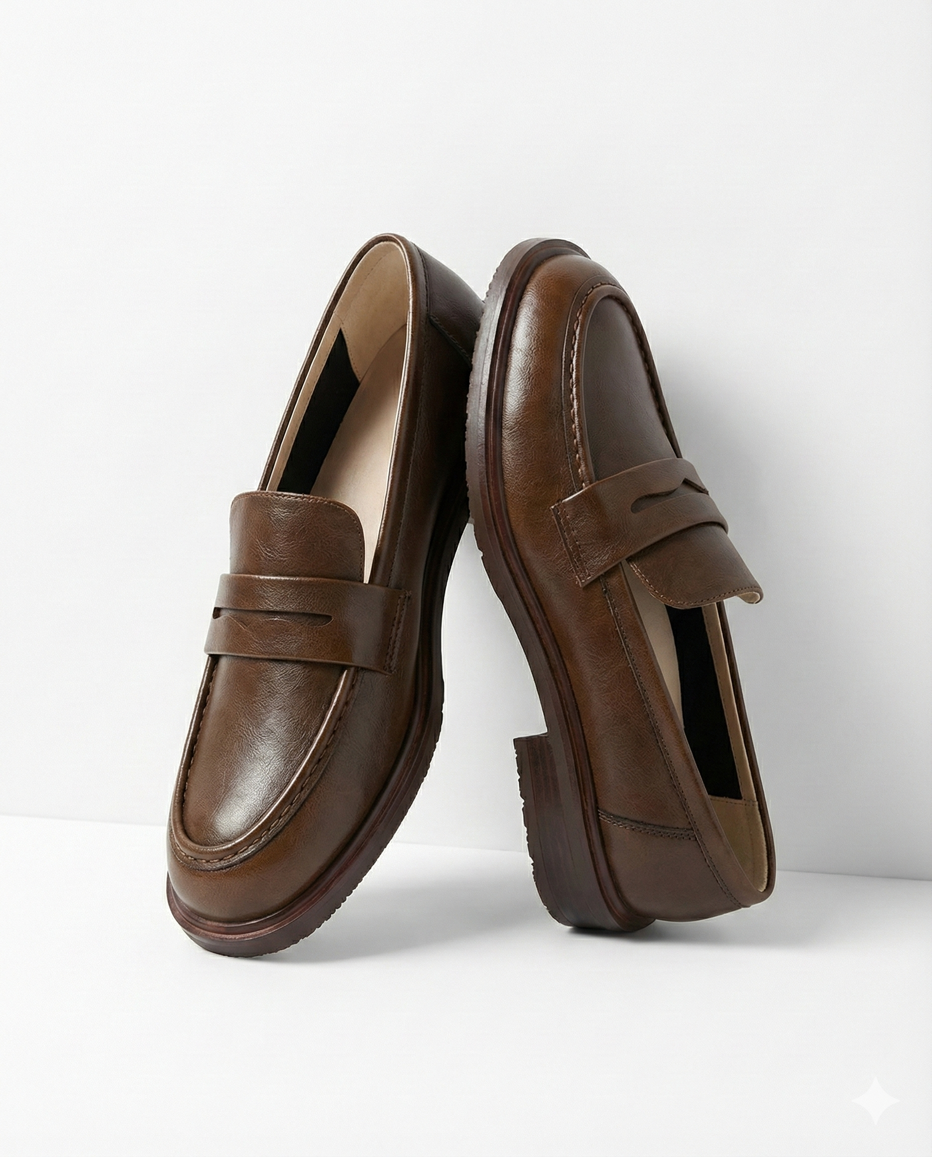Women's penny loafers with apron stitching and low heel