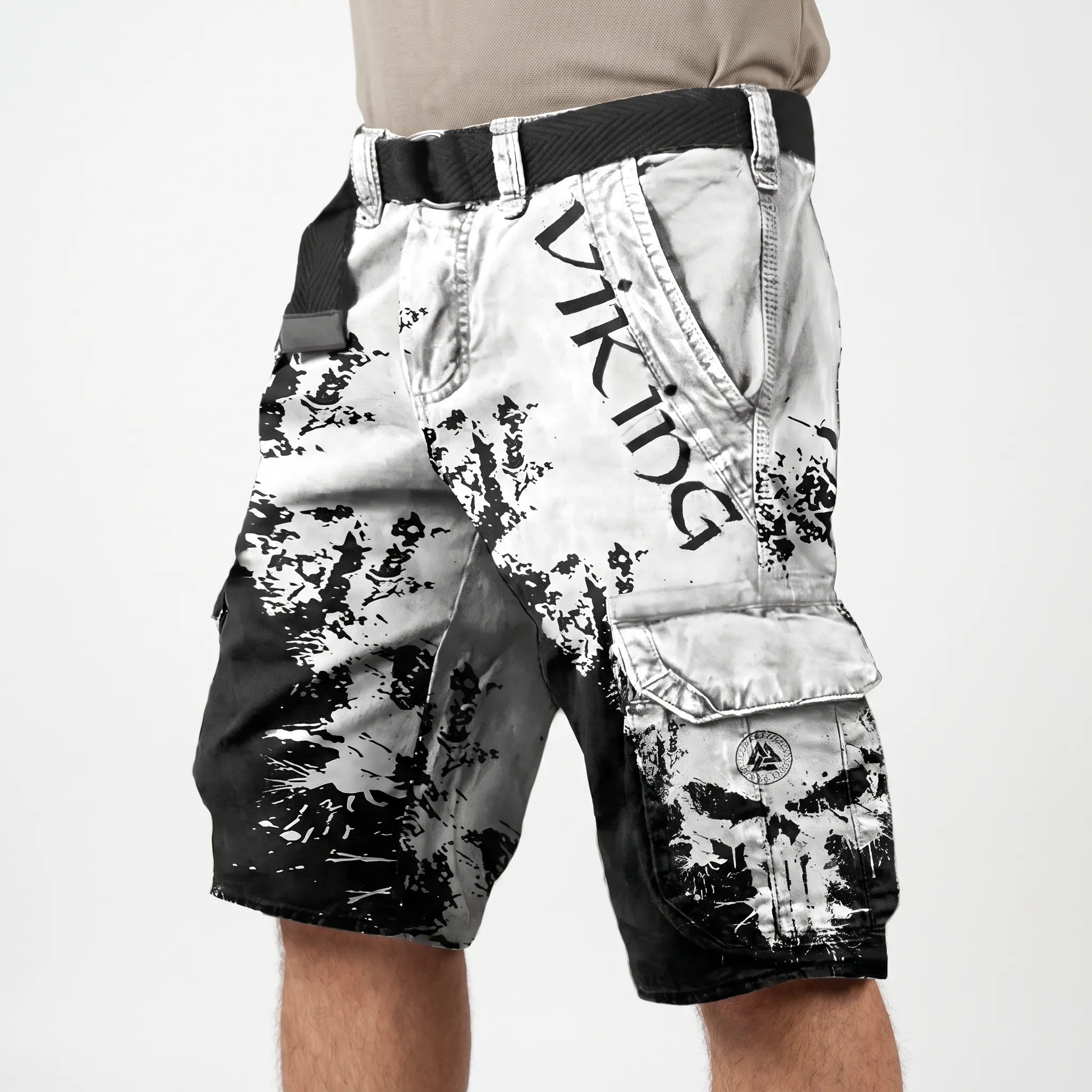 Runestride  - Casual Graphic Print Cargo Shorts Carrying Daily Items