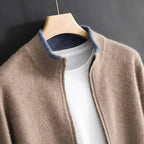 Men's mock neck zip cardigan with ribbed trim