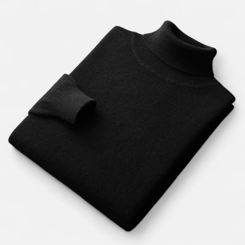 Plain men's roll neck sweater with ribbed trims