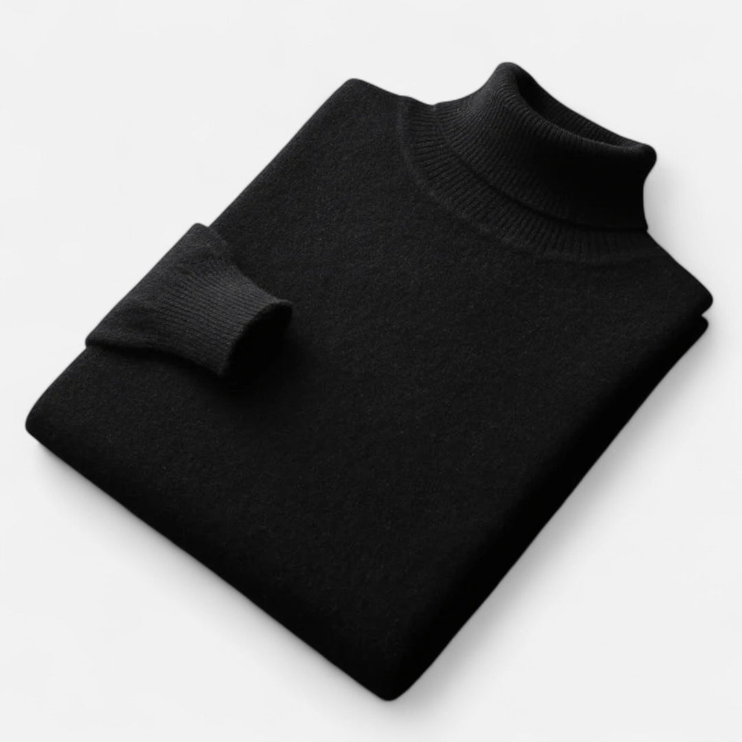 Plain men's roll neck sweater with ribbed trims