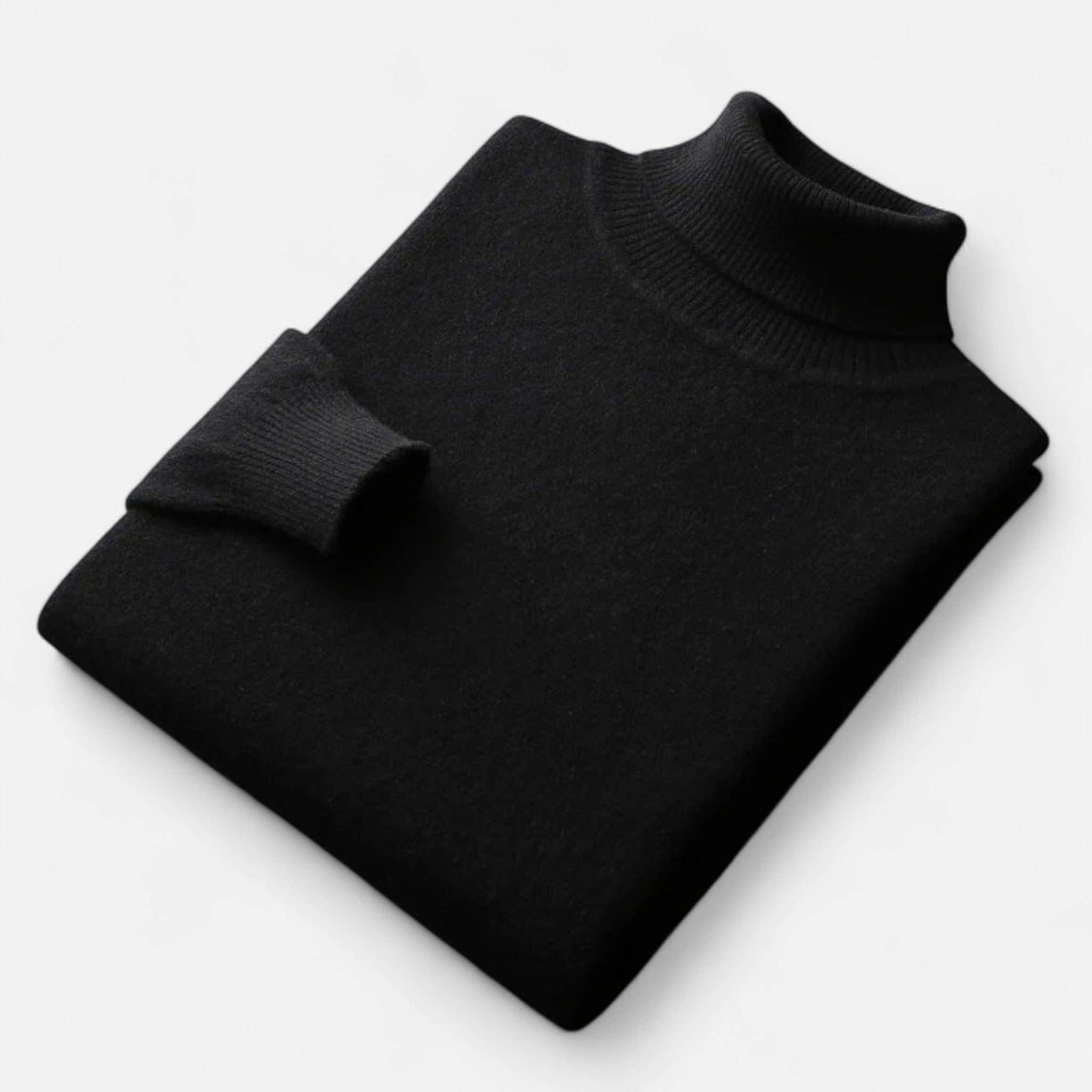 Plain men's roll neck sweater with ribbed trims