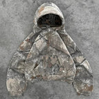 Olive camouflage cropped hoodie with hood, long sleeves and flap pockets
