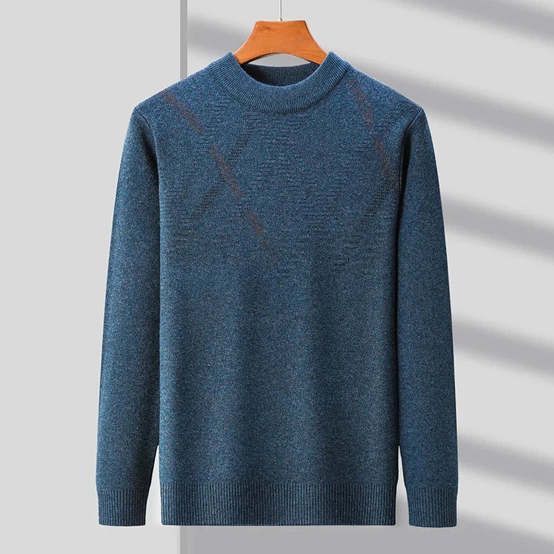 Men's mock neck sweater with long sleeves and ribbed trims