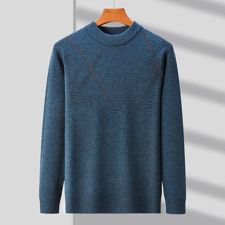 Men's mock neck sweater with long sleeves and ribbed trims