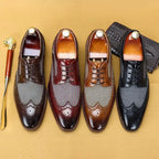 Men's brogue Oxford shoes with wingtip perforations and checked panels
