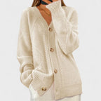 Women's textured knit cardigan with V-neckline, long sleeves and front buttons
