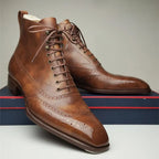 Men's lace-up brogue ankle boots with perforated detailing